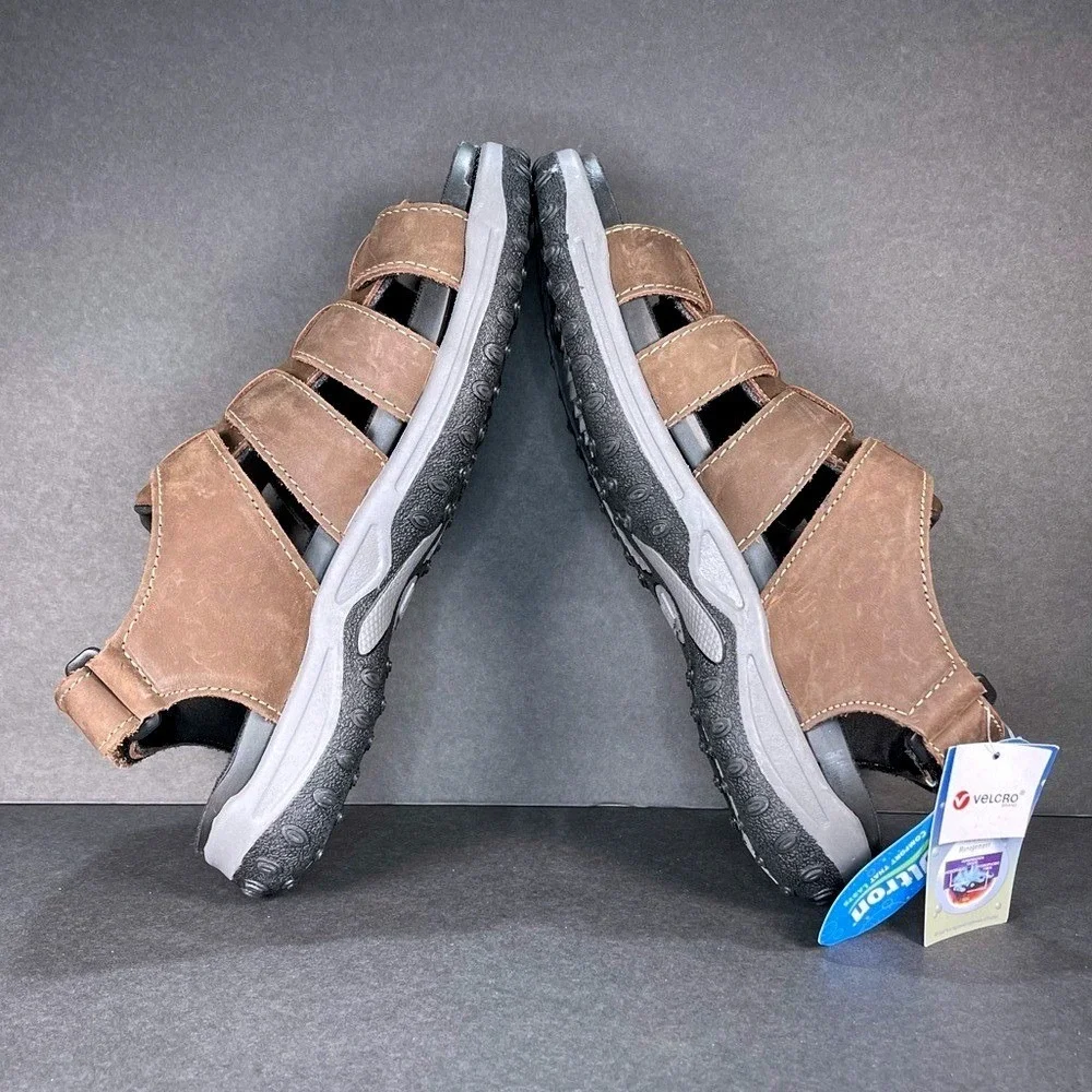 NEW DREW Brown Nubuck Leather Mason Sandals Two Way Strap Men's‎ 9.5, 4W